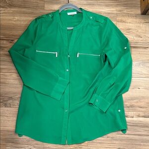 Calvin Klein Green Blouse with Zipper Details